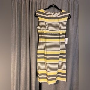 NWT Calvin Klein Dress Yellow/Grey/White S6p